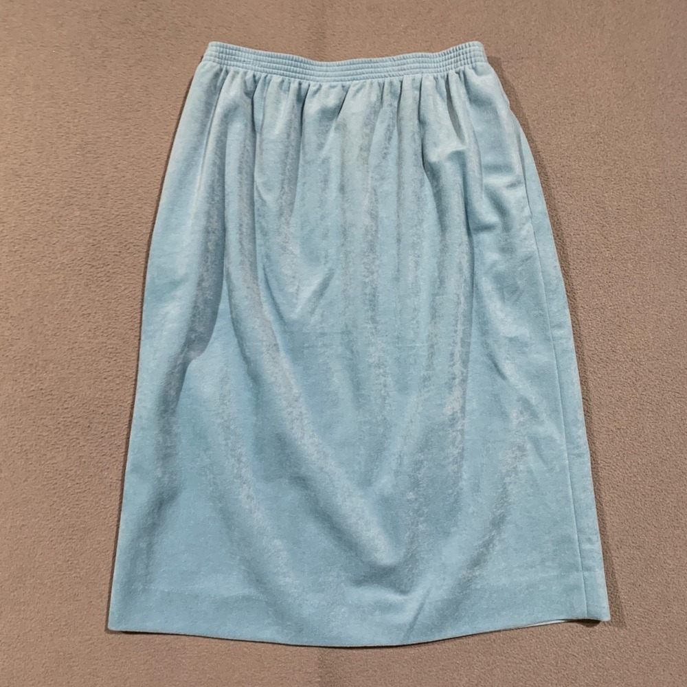 Graff Velour Skirt Women Size 14 Light Blue Vintage Elastic Waist Pockets Retro